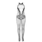 951801 Bodystocking A Rete E Pizzo Senza Cavallo Con Collo Alto Nero Taglia Unica - Subblime - immagine 5