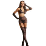 952174 Bodystocking A Rete Con Guanti E Strass Nero Taglia Unica - Subblime