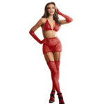 952181 Bodystocking A Rete Con Guanti E Strass Rosso Taglia Unica - Subblime