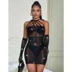 952235 Abito A Rete Con Strass Nero Taglia Unica - Subblime - immagine 6