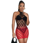952242 Vestito Elastico A Rete Degradata Rosso E Nero Taglia Unica - Subblime