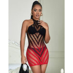 952242 Vestito Elastico A Rete Degradata Rosso E Nero Taglia Unica - Subblime - immagine 7