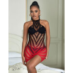 952242 Vestito Elastico A Rete Degradata Rosso E Nero Taglia Unica - Subblime - immagine 10