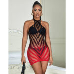 952242 Vestito Elastico A Rete Degradata Rosso E Nero Taglia Unica - Subblime - immagine 8
