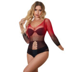 952259 Vestito Elastico A Rete Manica Lunga Sfumato Rosso E Nero Taglia Unica - Subblime