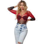 952259 Vestito Elastico A Rete Manica Lunga Sfumato Rosso E Nero Taglia Unica - Subblime - immagine 6