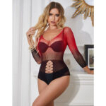 952259 Vestito Elastico A Rete Manica Lunga Sfumato Rosso E Nero Taglia Unica - Subblime - immagine 7