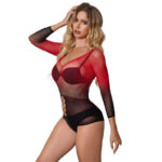 952259 Vestito Elastico A Rete Manica Lunga Sfumato Rosso E Nero Taglia Unica - Subblime - immagine 2