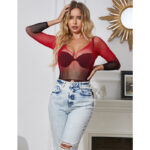 952259 Vestito Elastico A Rete Manica Lunga Sfumato Rosso E Nero Taglia Unica - Subblime - immagine 11