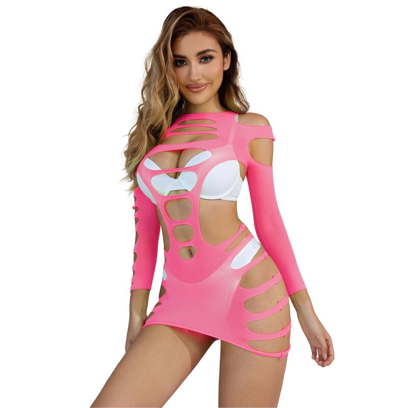 img_185126_8e7c6ec6c2ec2020608426242d550d41_1.jpg 952273 Vestito Elastico A Rete Manica Lunga Rosa Taglia Unica - Subblime - immagine 1