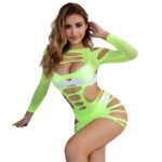 952280 Vestito Elastico A Rete Manica Lunga Verde Taglia Unica - Subblime - immagine 3
