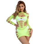 952280 Vestito Elastico A Rete Manica Lunga Verde Taglia Unica - Subblime