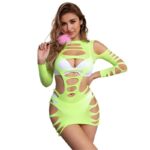 952280 Vestito Elastico A Rete Manica Lunga Verde Taglia Unica - Subblime - immagine 4
