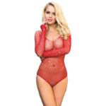 952303 Body Lucido Con Spalle Scoperte Manica Lunga Rosso Taglia Unica - Subblime