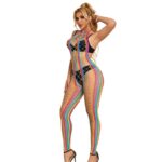 952358 Bodystocking Con Collo Alto In Rete Arcobaleno Xs/M - Subblime - immagine 3