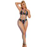 952358 Bodystocking Con Collo Alto In Rete Arcobaleno Xs/M - Subblime