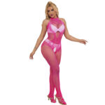 952389 Bodystocking A Rete E Pizzo Senza Cavallo Con Collo Alto Rosa Taglia Unica - Subblime - immagine 5