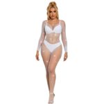 952396 Bodystocking A Rete Con Strass Manica Lunga Bianco Taglia Unica - Subblime