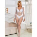 952396 Bodystocking A Rete Con Strass Manica Lunga Bianco Taglia Unica - Subblime - immagine 4