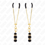 Pinze Per Capezzoli Sottili Oro Con 3 Perline Di Vetro Nere 7 Cm - Kink - immagine 2