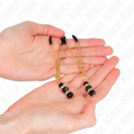 Pinze Per Capezzoli Sottili Oro Con 3 Perline Di Vetro Nere 7 Cm - Kink - immagine 3