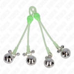 Pinze Per Capezzoli Teschio Luminoso Con Anello Campane Regolabili Verde/Argento - Kink