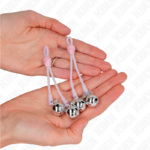 Pinze Per Capezzoli Teschio Luminoso Con Anello Campanelli Regolabili Rosa/Argento - Kink - immagine 3