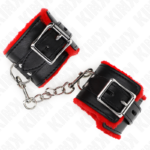 Polsini Imbottiti In Pelliccia Con Fori Quadri Cintura Rossa E Nera Regolabile 17-29 Cm X 6 Cm - Kink - immagine 4