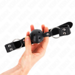 Bavaglio Sfera Traspirante 4 Cm Con Doppio Rivetto Modello 1 Nero 62,5 X 2,5 Cm Regolabile 42-58 Cm - Kink - immagine 2