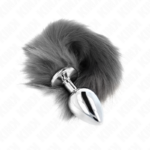 Plug Anale L 10 X 4 Cm Con Coda Sintetica 40 Cm Grigio E Bianco - Kink - immagine 2