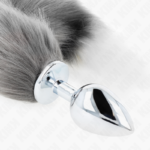Plug Anale L 10 X 4 Cm Con Coda Sintetica 40 Cm Grigio E Bianco - Kink - immagine 4