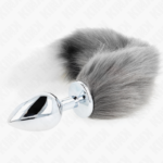 Plug Anale L 10 X 4 Cm Con Coda Sintetica 40 Cm Grigio E Bianco - Kink - immagine 3
