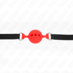 Bavaglio In Silicone Intero 55 X 2 Cm Con Sfera Da 4,5 Cm Misura M Rosso Regolabile 35-51 Cm - Kink - immagine 4