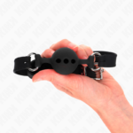 Bavaglio In Silicone Intero 55 X 2 Cm Con Sfera Da 4 Cm Misura S Nero Regolabile 35-51 Cm - Kink - immagine 4