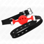 Bavaglio In Silicone Intero 55 X 2 Cm Con Sfera Da 4 Cm Misura S Rosso Regolabile 35-51 Cm - Kink - immagine 3