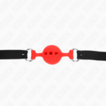 Bavaglio In Silicone Intero 55 X 2 Cm Con Sfera Da 4 Cm Misura S Rosso Regolabile 35-51 Cm - Kink - immagine 5