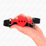 Bavaglio In Silicone Intero 55 X 2 Cm Con Sfera Da 4 Cm Misura S Rosso Regolabile 35-51 Cm - Kink - immagine 2