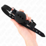 Bavaglio In Silicone Intero 55 X 2 Cm Con Sfera Da 4,5 Cm Misura M Nero Regolabile 35-51 Cm - Kink - immagine 2