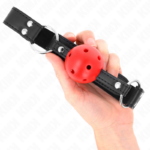 Bavaglio Sfera Traspirante 4 Cm Con Doppio Rivetto In Cuoio 62,5 X 2,5 Cm Regolabile 42-58 Cm - Kink - immagine 4