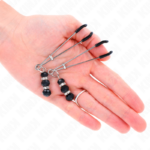 Pinze Per Capezzoli Sottili Oro Con 3 Perline Di Vetro Nere 7 Cm - Kink - immagine 3