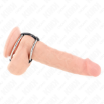 Doppio Anello Per Pene In Metallo Da 3,8 Cm A 5 Cm Collegato Con Pelle - Kink - immagine 2