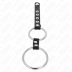 Doppio Anello Per Pene In Metallo Da 3,8 Cm A 5 Cm Collegato Con Pelle - Kink - immagine 3