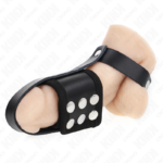 Anello Per Gabbia Per Pene In Pelle Con Cinturino Divisore Per Palline Rivestito Regolabile - Kink - immagine 2