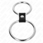 Doppio Anello Per Pene In Metallo Da 3,7 Cm A 5 Cm Collegato Con Cinturino In Pelle Modello 1 - Kink - immagine 3