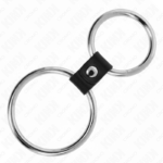 Doppio Anello Per Pene In Metallo Da 3,7 Cm A 5 Cm Collegato Con Cinturino In Pelle Modello 1 - Kink - immagine 4