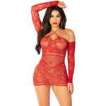 Abito Mini A Rete Con Maniche Lunghe E Spalle Scoperte Rosso - Leg Avenue