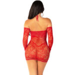 Abito Mini A Rete Con Maniche Lunghe E Spalle Scoperte Rosso - Leg Avenue - immagine 4