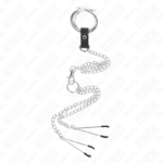 Anello Per Pene In Metallo Cromato Triplo Da 3 Cm A 4,5 Cm Con Catena In Metallo Da 26 Cm E Clip Per Capezzoli - Kink - immagine 3
