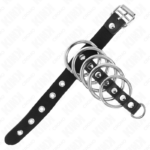 Anello Per Pene In Pelle Con Cinghia Di Bloccaggio 21 X 2 Cm E 5 Anelli In Metallo Da 3 Cm A 4 Cm - Kink - immagine 4