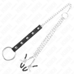 Anello Per Pene In Metallo Con Catena E Morsetti Per Capezzoli Regolabili - Kink - immagine 4